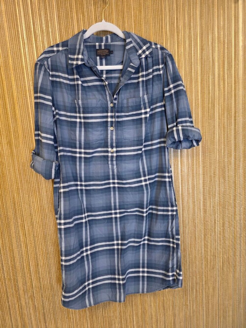 Pendleton Womens Blue Plaid Cotton Button-Front Shirt Dress M Outdoorsy